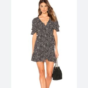 AUGUSTE The Label Edie Cascade Wrap Mini Dress in Black size 2 $159 Revolve